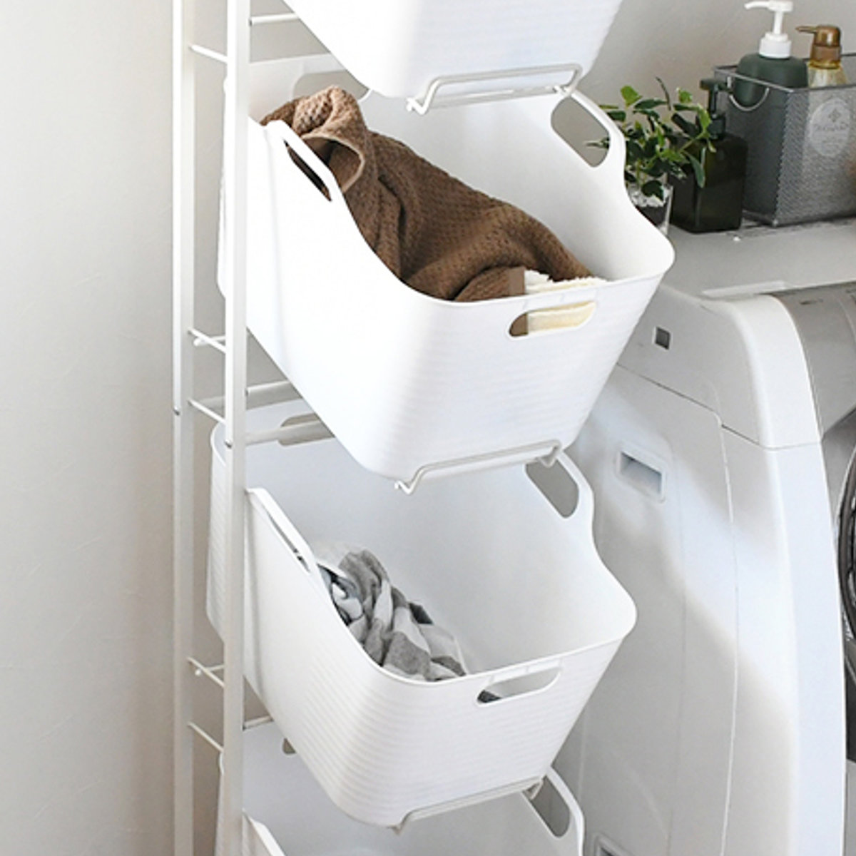 ランドリーバスケット 4段 スイング式 バスケットラック （ ランドリー