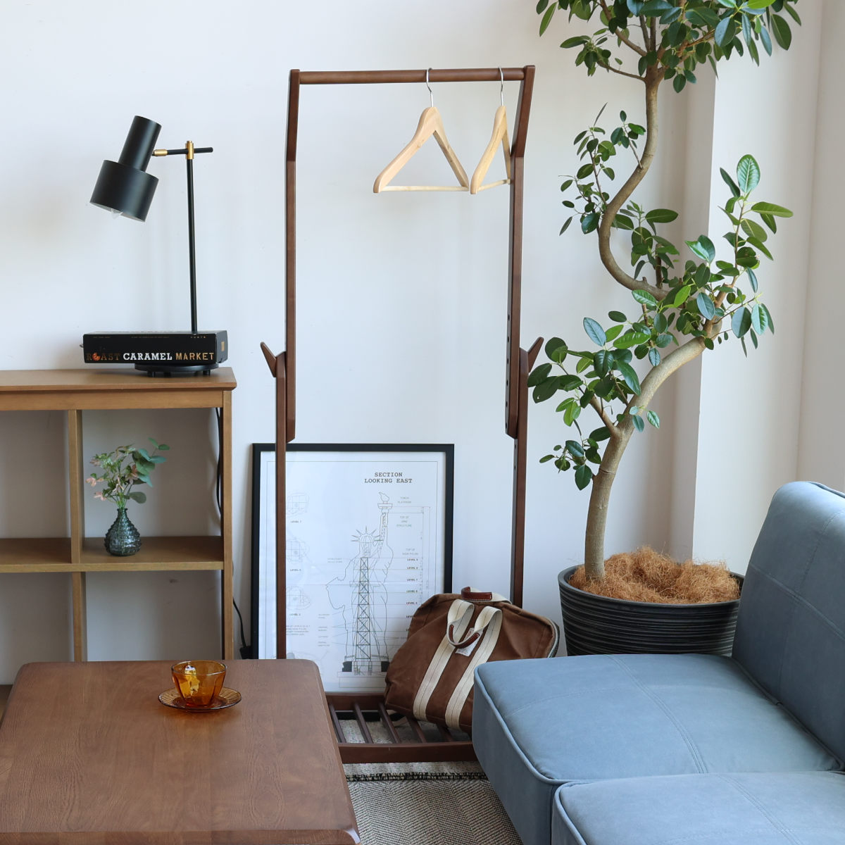 ハンガーラック 幅58.5cm 高さ調節可能 キャスター付 子ども 天然木