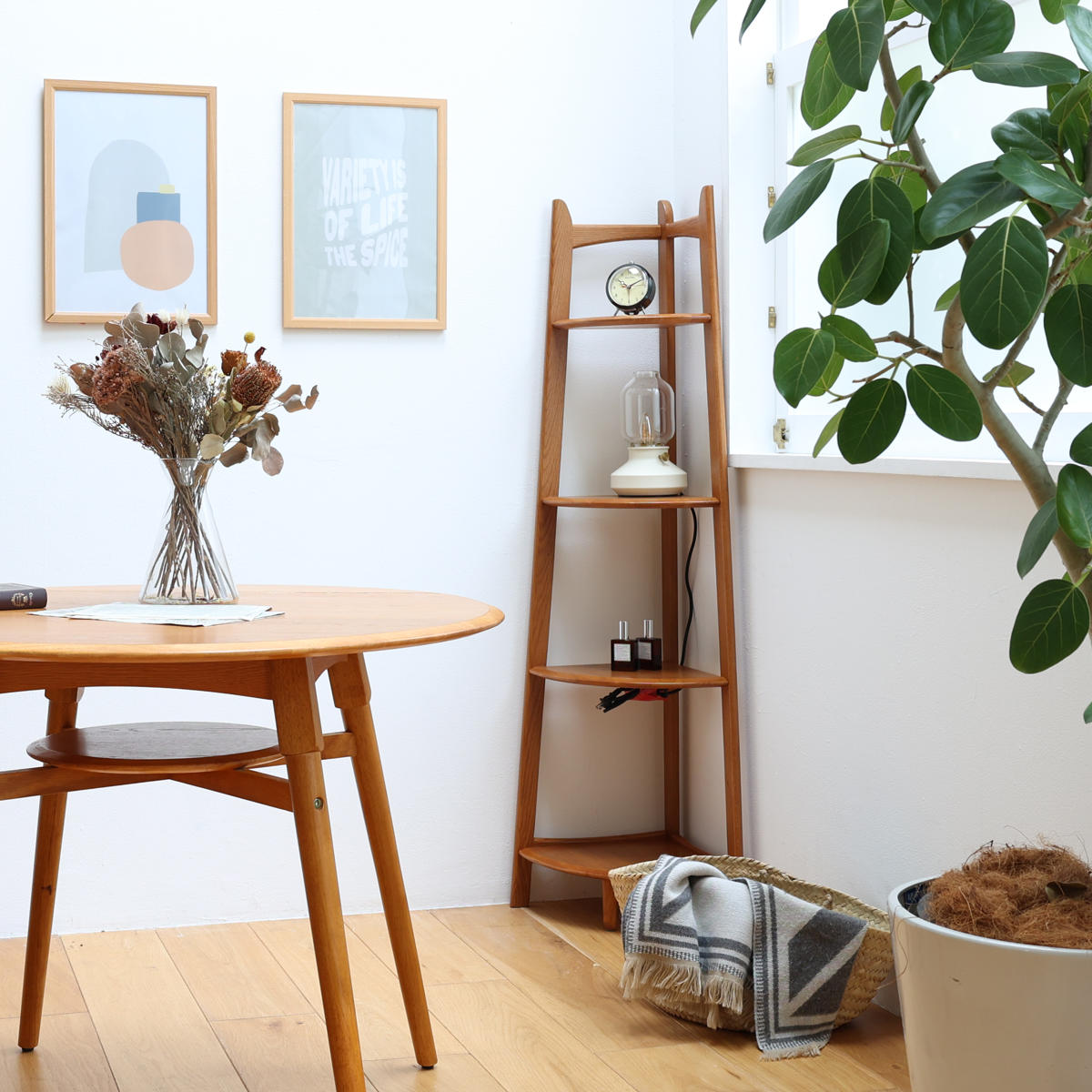 コーナーラック 幅35cm 4段 天然木 OAKER （ シェルフ 棚 コーナー