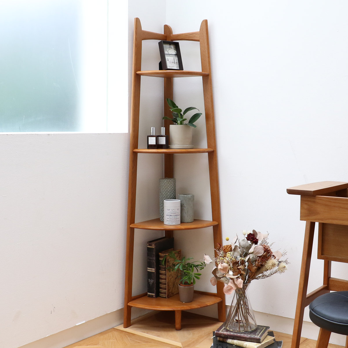 コーナーラック 幅35cm 4段 天然木 OAKER （ シェルフ 棚 コーナー