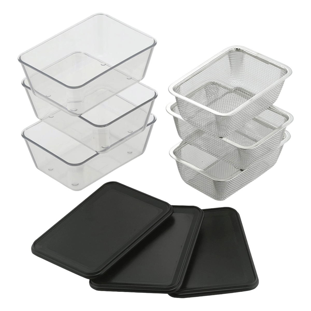 下村企販 耐熱クリアバット＆ザル 9点セット 蓋付き 日本製 （ 食洗機
