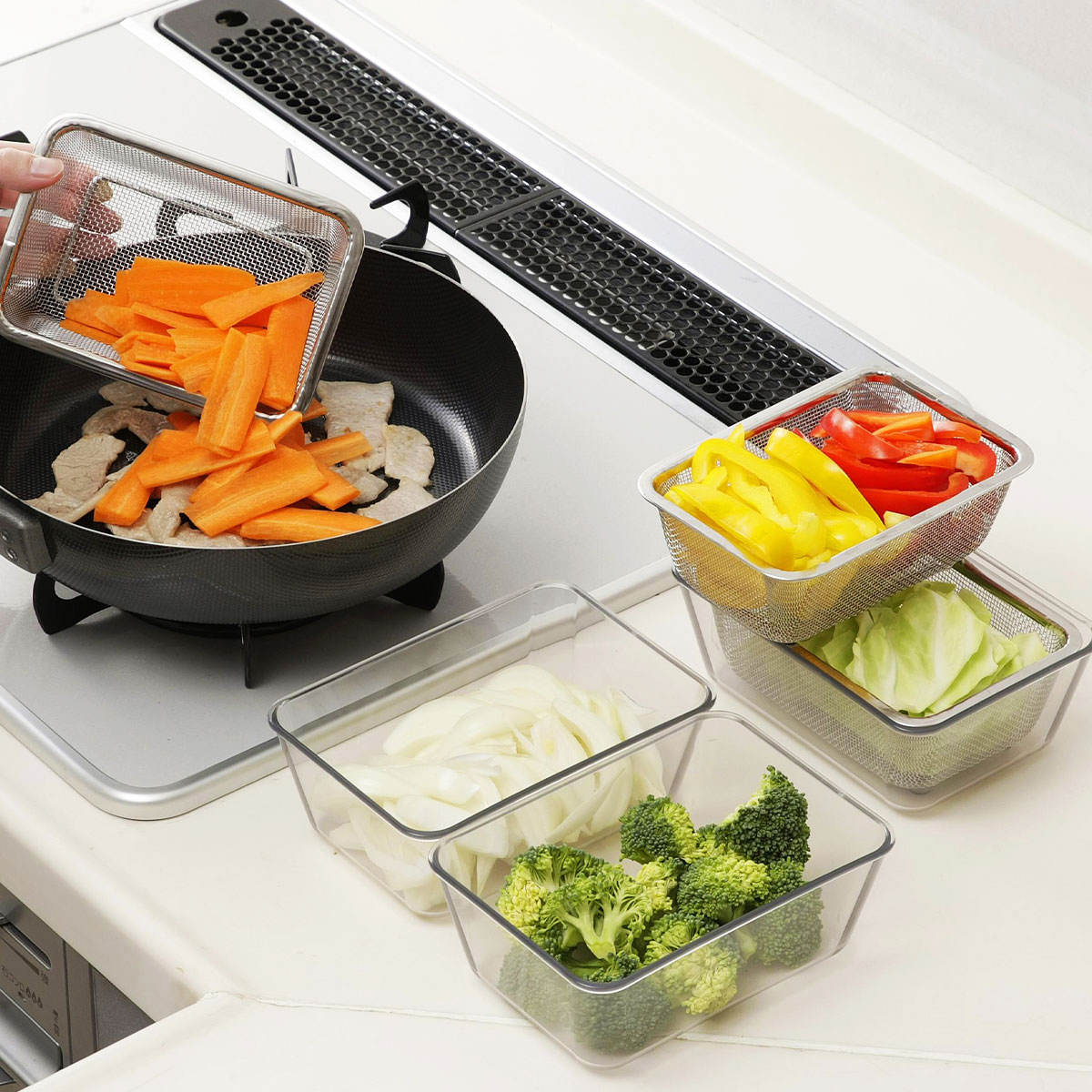 【新品未使用】三ツ持啓さん　蓋付きポット　皿　３点セット 下村企販 耐熱クリアバット＆ザル 9点セット 蓋付き 日本製 （ 食洗機