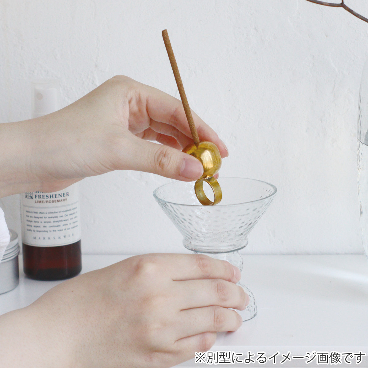 Creer 香立 インブルーム ガラス＆ブラスインセンススタンドL （ お香