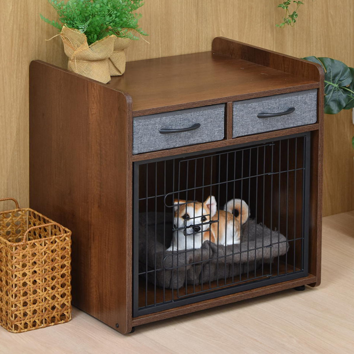 犬用ケージ 木製ハウス おしゃれ 上棚付き ハウス兼用 ペットゲージ 家具調 Kiinus（キーヌス） [ペットケージハウスAS88] 小型犬用 ケージ 多頭