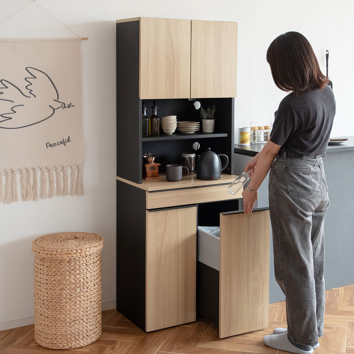 宮武製作所 食器棚 45Lゴミ箱 一体型 幅60cm ダストボックスラック