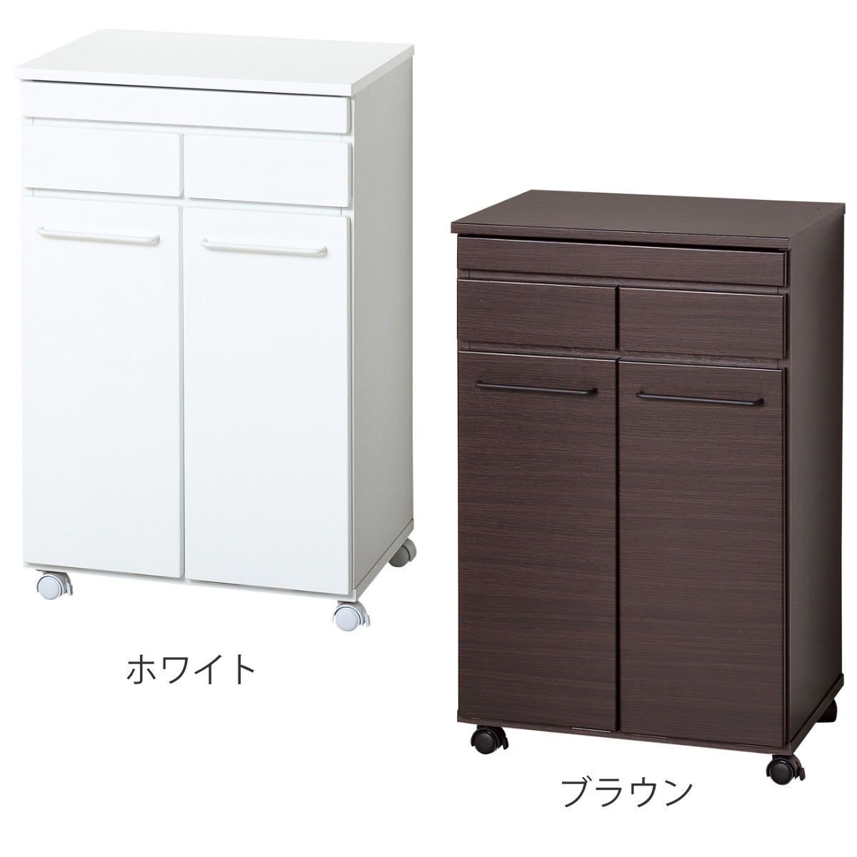 クロシオ キッチンカウンター 幅55cm ゴミ箱2個付き スライド棚 背面