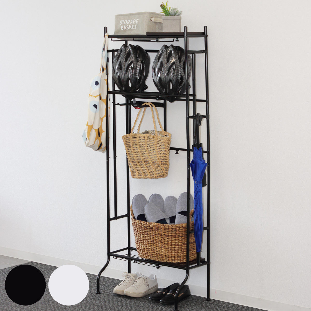 スポーツ用品 収納 伸縮可能 ラック 幅40-60cm （ 棚 伸縮 玄関収納 ヘルメット収納 部活道具 ）