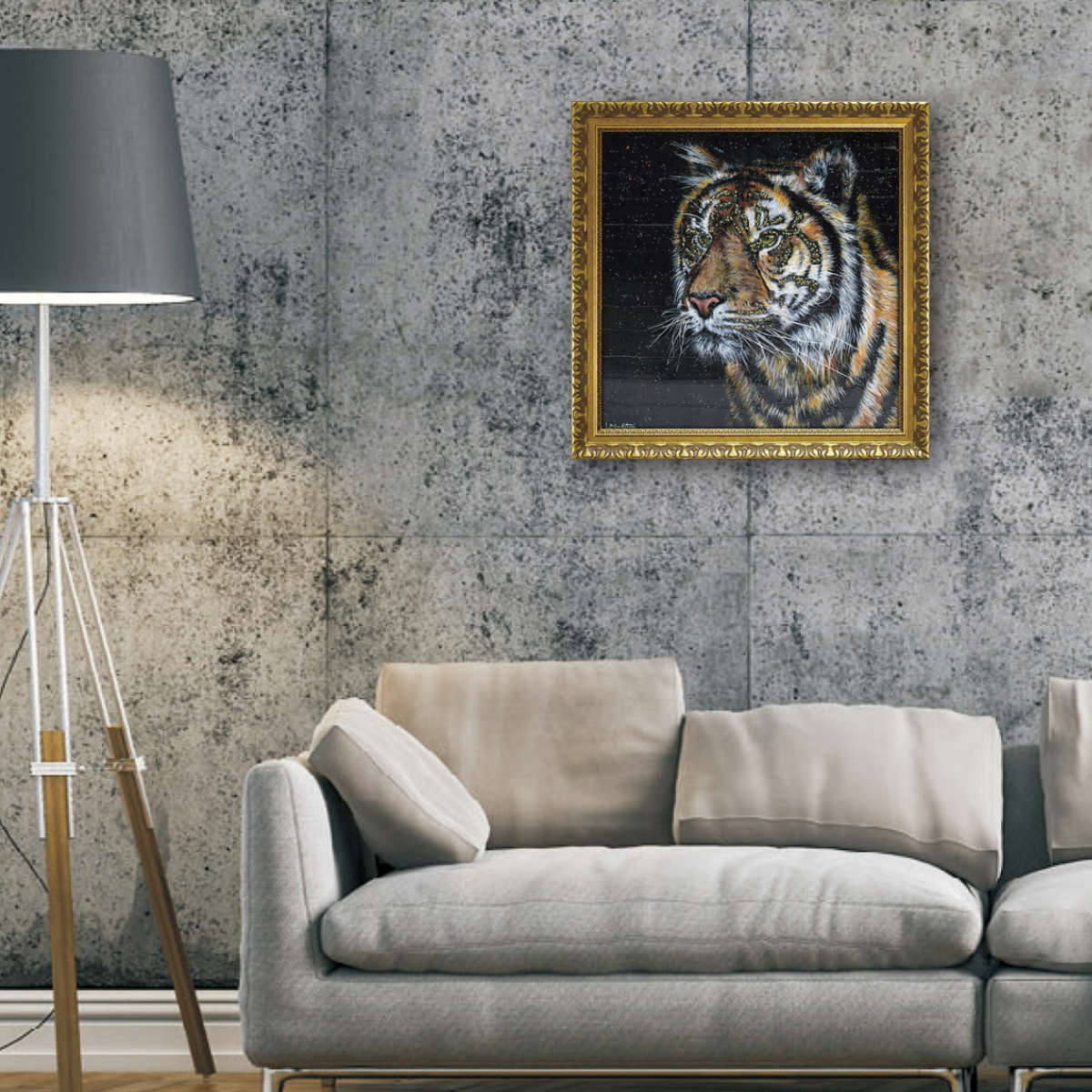 アートパネル ルーシー ブラックストーン 58.5×58.5cm （ 絵画 絵 アート インテリア 額 額入り 壁掛け おしゃれ ゲル加工 トラ ヒョウ ）_7