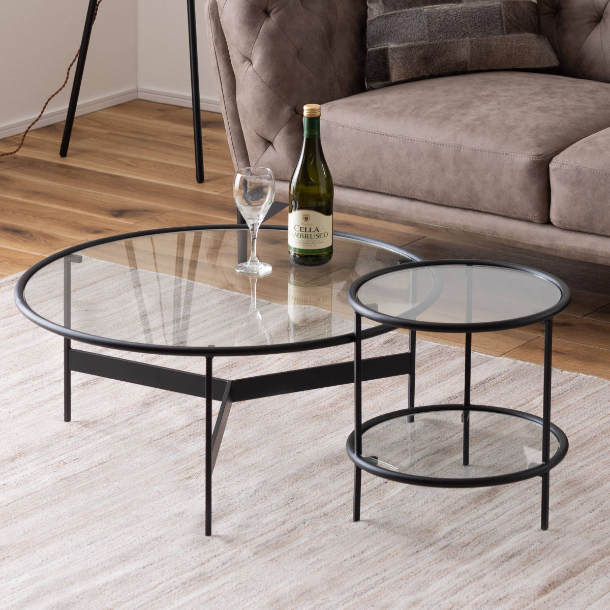 【希少】サイドテーブル　上品 ガラステーブル 東谷 サイドテーブル 円型 高さ38.5cm 2段 ラウンドガラステーブル2D