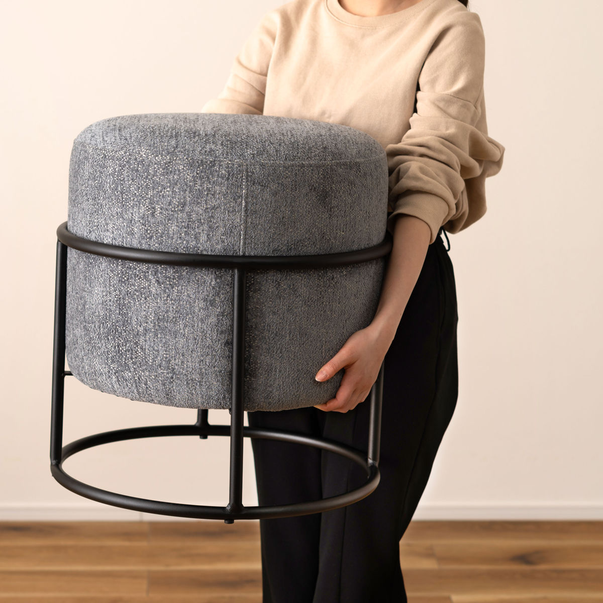 東谷 スツール 円型 直径45cm 高さ49cm （ 丸 ファブリック クッション