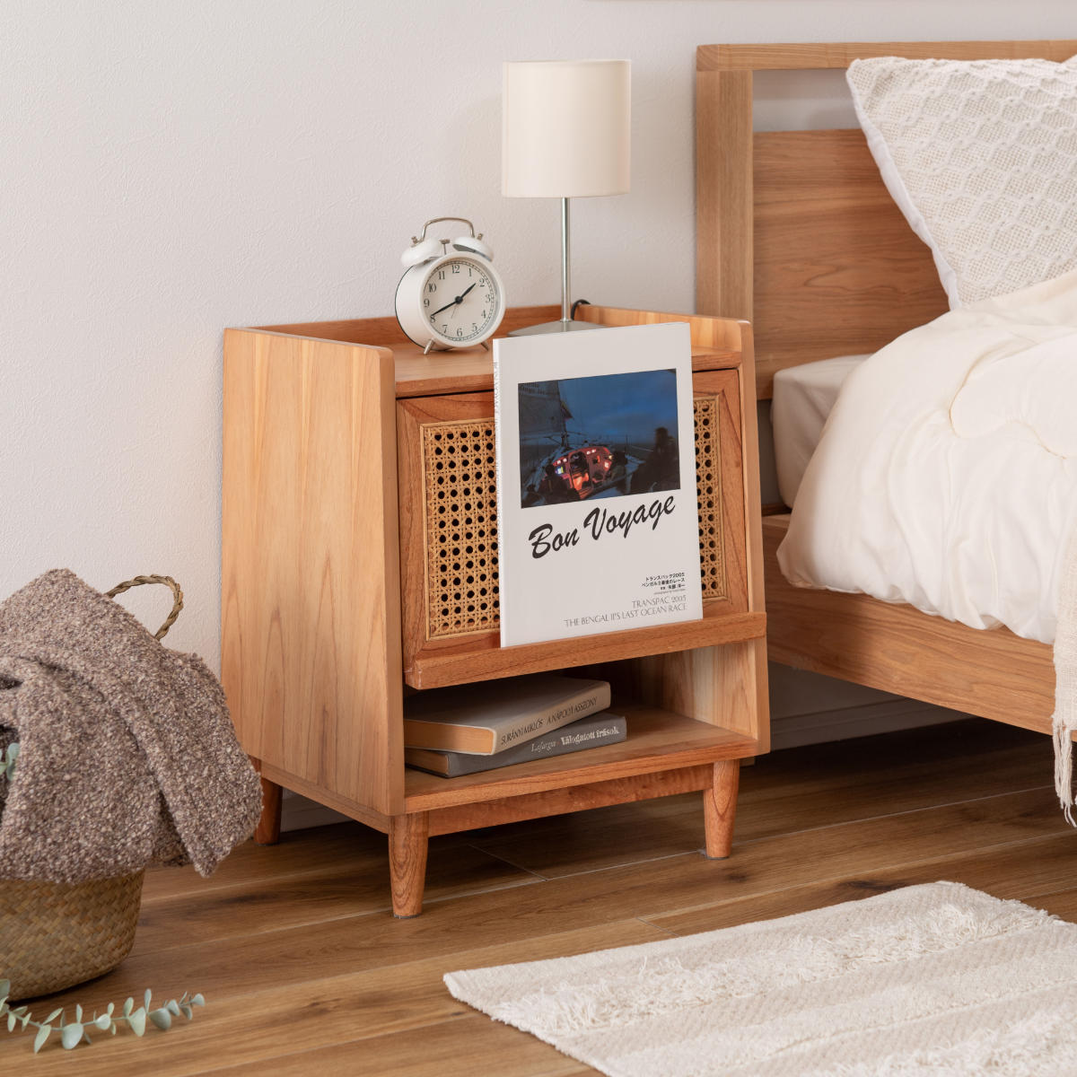 東谷 サイドテーブル 高さ52cm 引出し付 ラタン ナイトテーブル （ 机