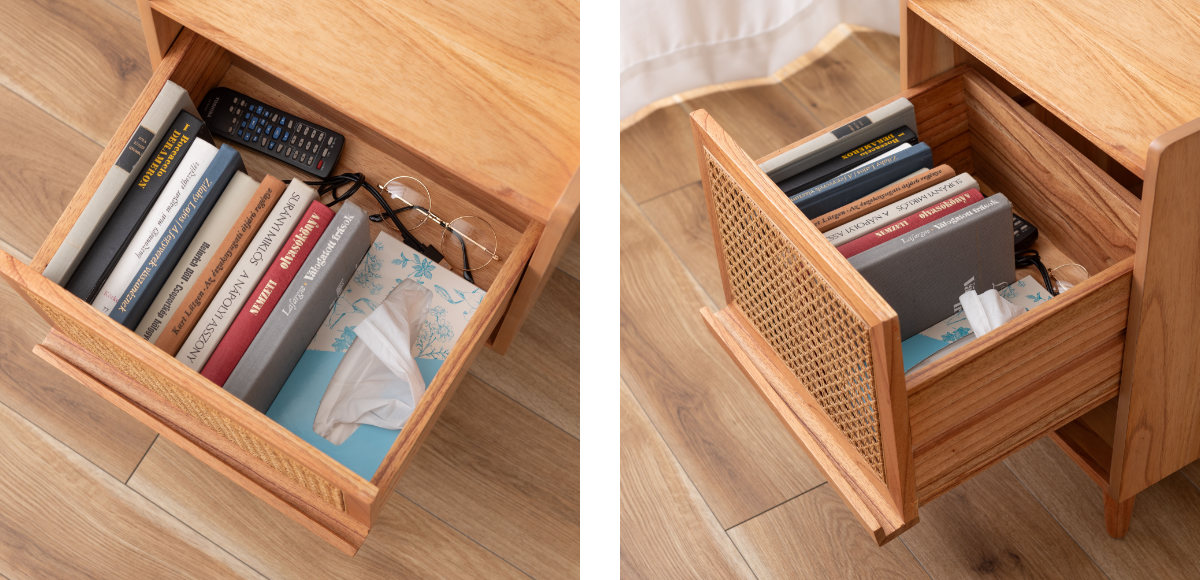 東谷 サイドテーブル 高さ52cm 引出し付 ラタン ナイトテーブル （ 机