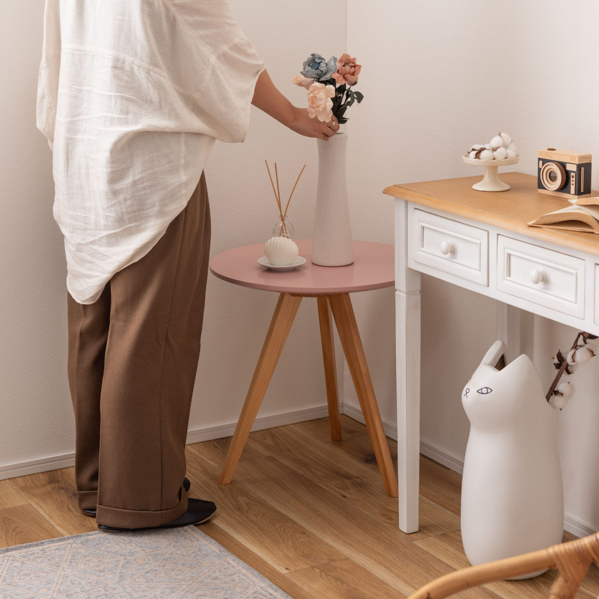 東谷 サイドテーブル 円型 直径50cm 高さ50cm くすみカラー ラウンド