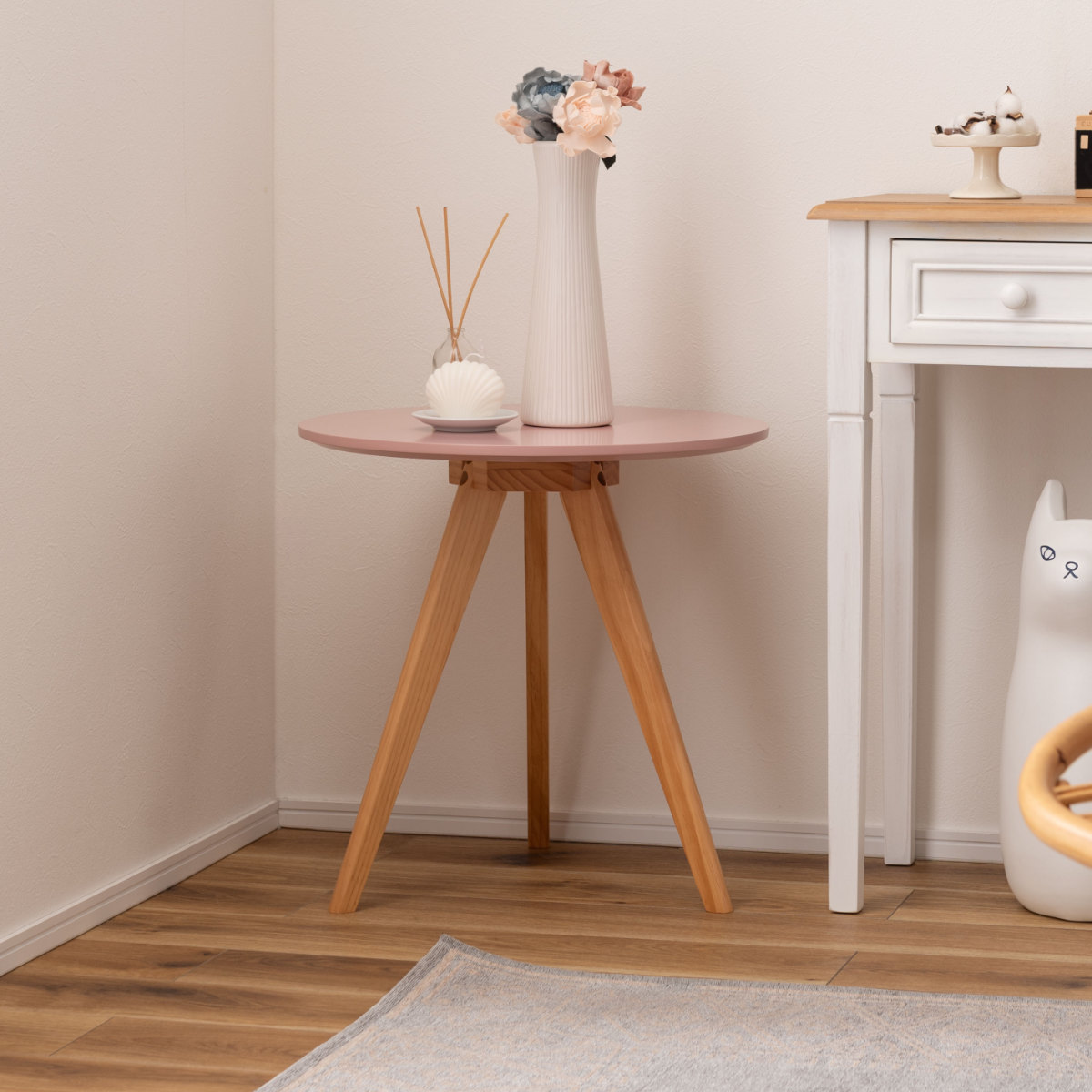 東谷 サイドテーブル 円型 直径50cm 高さ50cm くすみカラー ラウンド