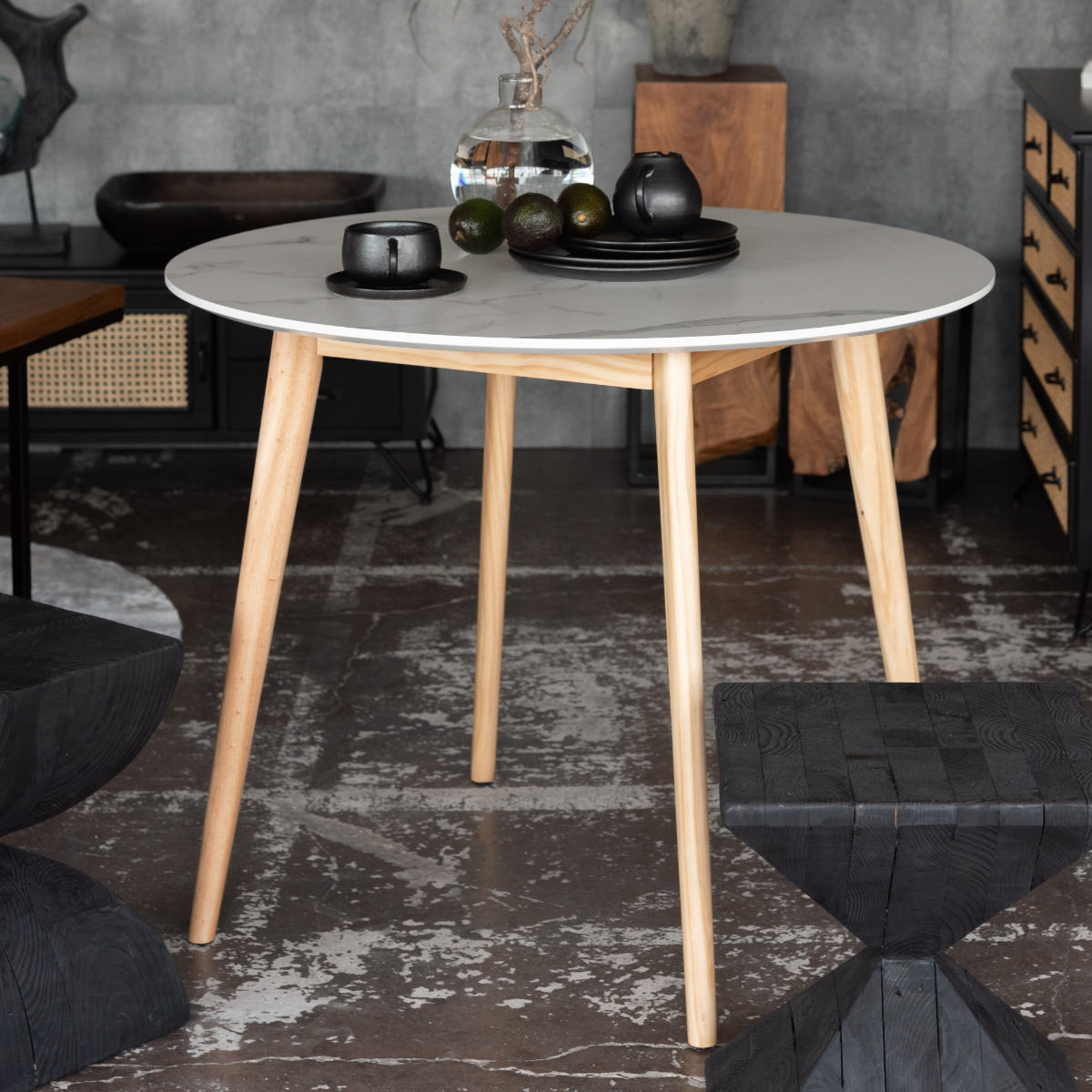 東谷 ダイニングテーブル 円型 直径90cm 高さ72cm 大理石調 ラウンド