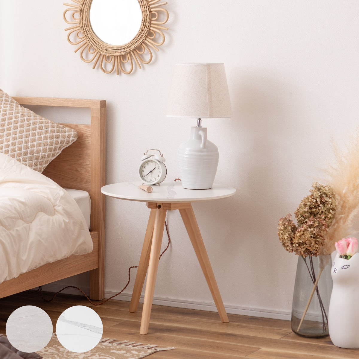 東谷 サイドテーブル 円型 直径50cm 高さ50cm 大理石調 ラウンドサイド