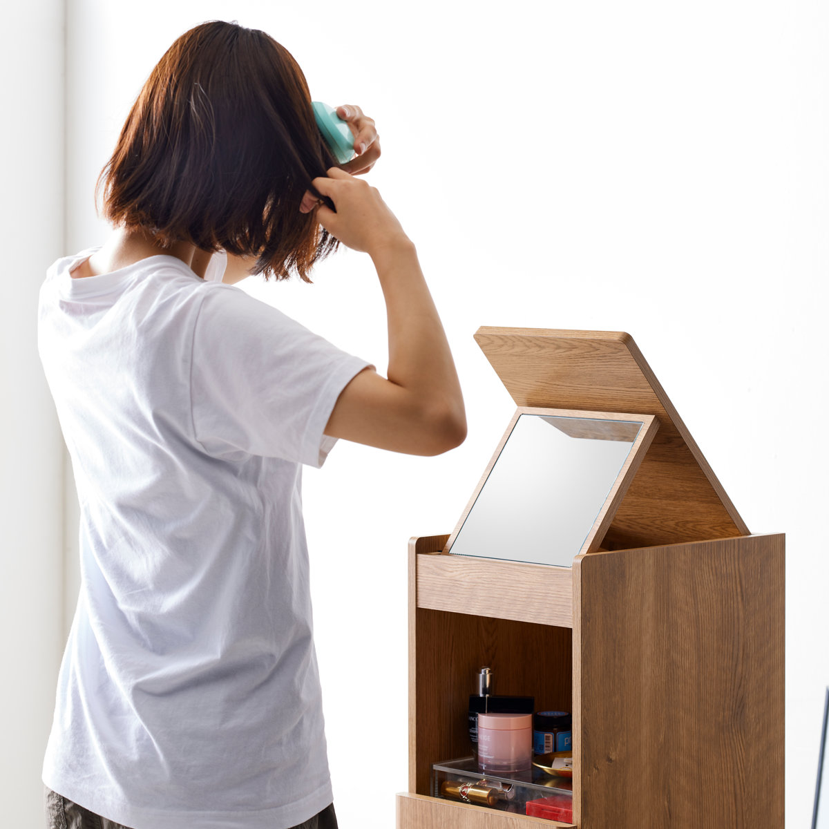 朝日木材加工 コスメストレージ ドレッサー 高さ100cm キャスター付