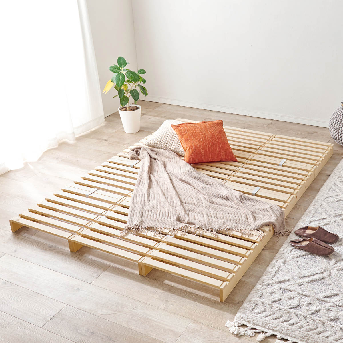 HAGiHARA（萩原） パレットベッド ダブル 12枚セット すのこ 天然木 高