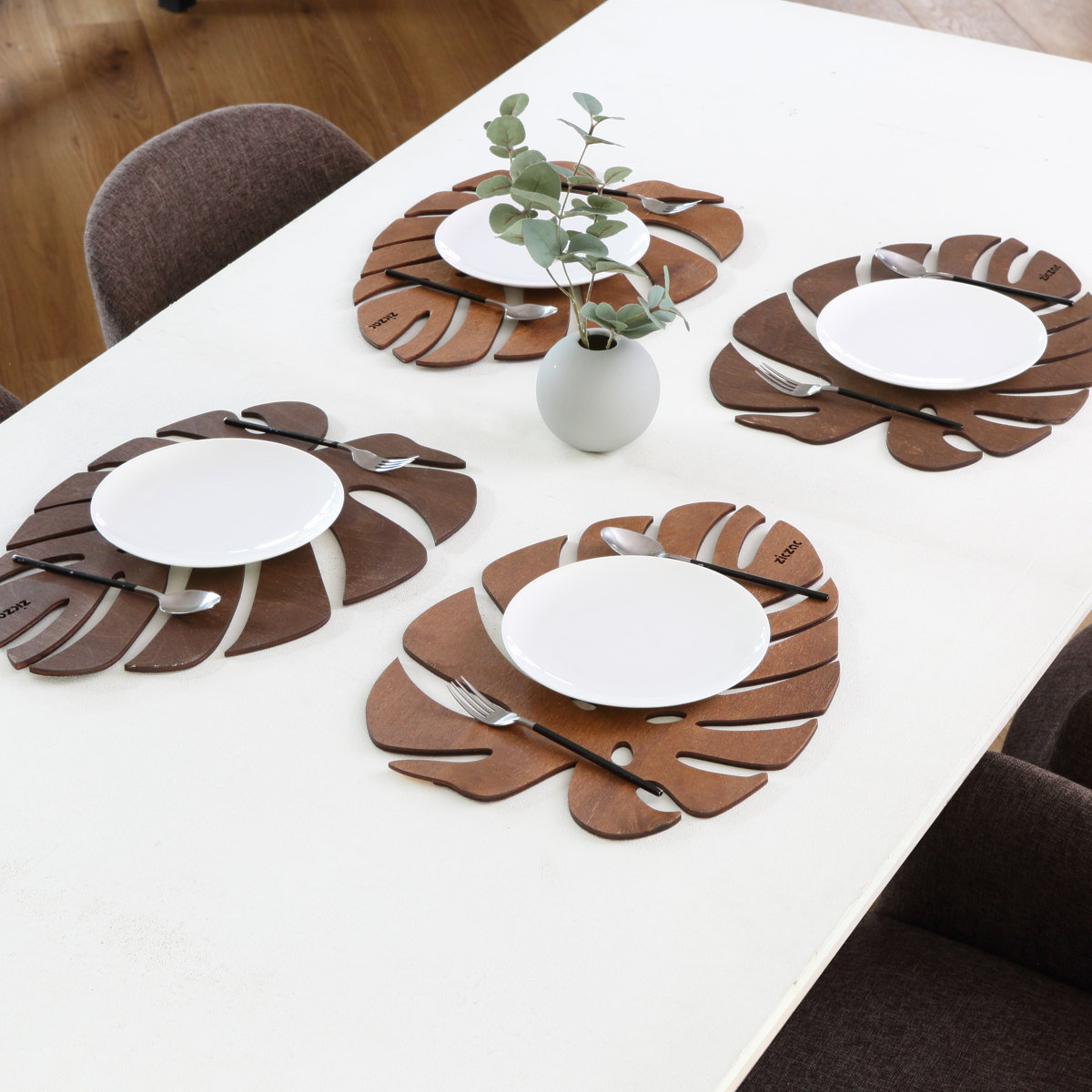ランチマットセット ランチョンマット 木製 ZICZAC BIRCH Placemat Monstera