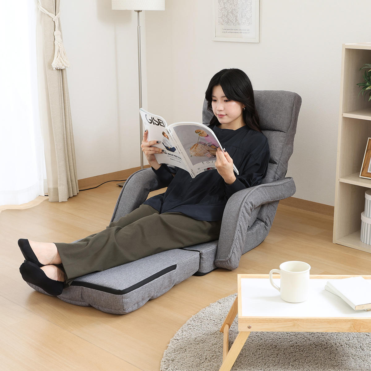 座椅子 4WAY リクライニングソファ 折りたたみ座いす 2人掛け【ダークグレー 座椅子 4WAY リクライニングソファ 折りたたみ座いす 2人掛け【ホワイト】