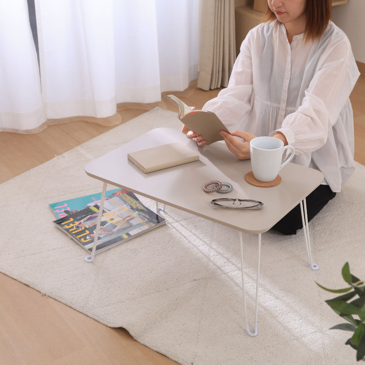 不二貿易（Fuji Boeki） ローテーブル 折りたたみ 幅60cm くすみカラー