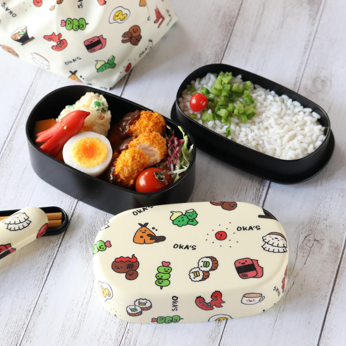 HAKOYA 弁当箱 570ml 2段 布貼小判弁当 570 OKA'S （ お弁当箱 レンジ