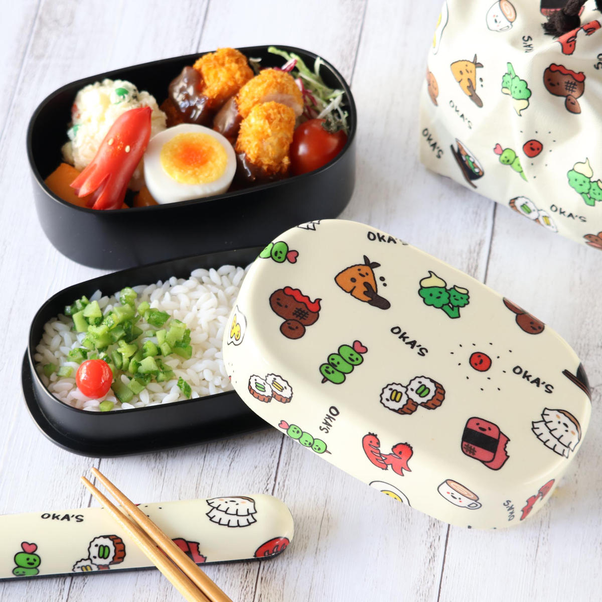 HAKOYA 弁当箱 570ml 2段 布貼小判弁当 570 OKA'S （ お弁当箱 レンジ