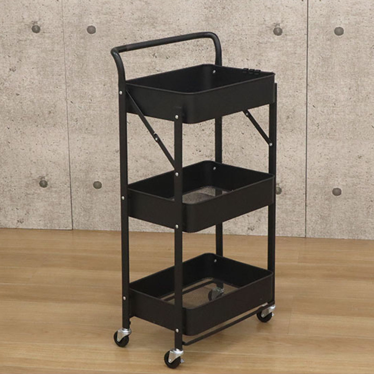 メッシュワゴン 幅45.5cm 3段 折りたたみ キャスター付き （ 収納