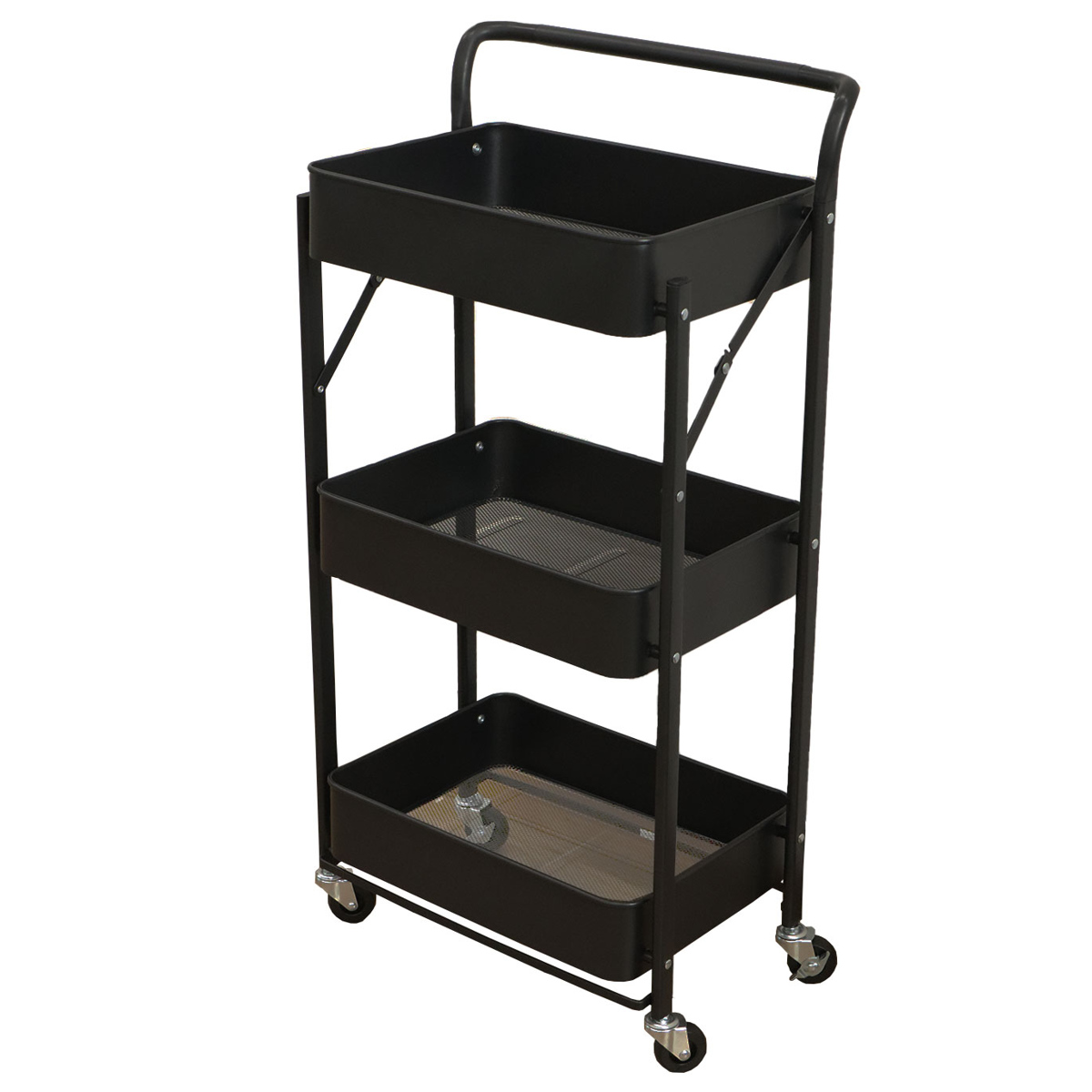 メッシュワゴン 幅45.5cm 3段 折りたたみ キャスター付き （ 収納