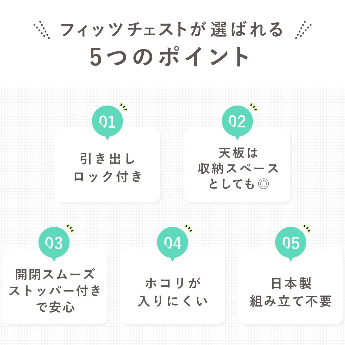 チェスト フィッツチェスト 5段 6505 Fits 幅65×奥行41×高さ105cm （ タンス 引き出し 収納 衣類収納 日本製 完成品 フィッツ プラスチック 引き出しロック ）の画像