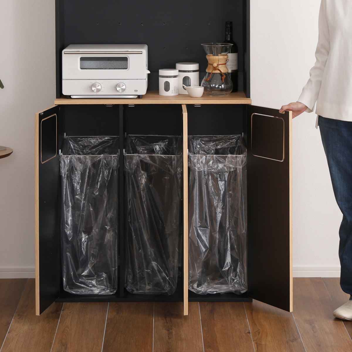 ホームテイスト（HOME taste） ゴミ箱一体型食器棚 幅80cm ゴミ箱3つ