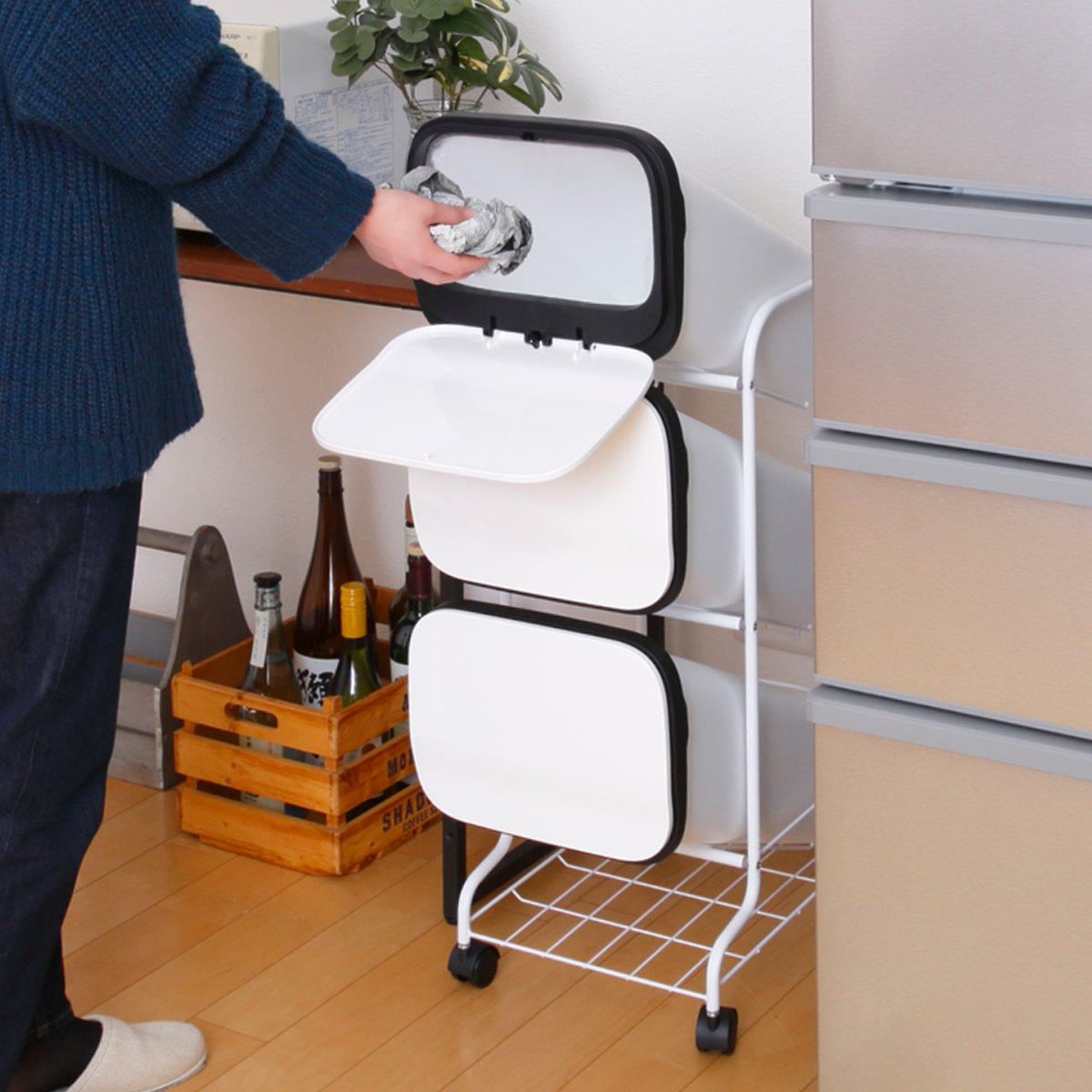 分別 ゴミ箱 19L×3 ゴミ箱 3段 Nラテスタイル スタンドダストボックス （ ごみ箱 19L×3