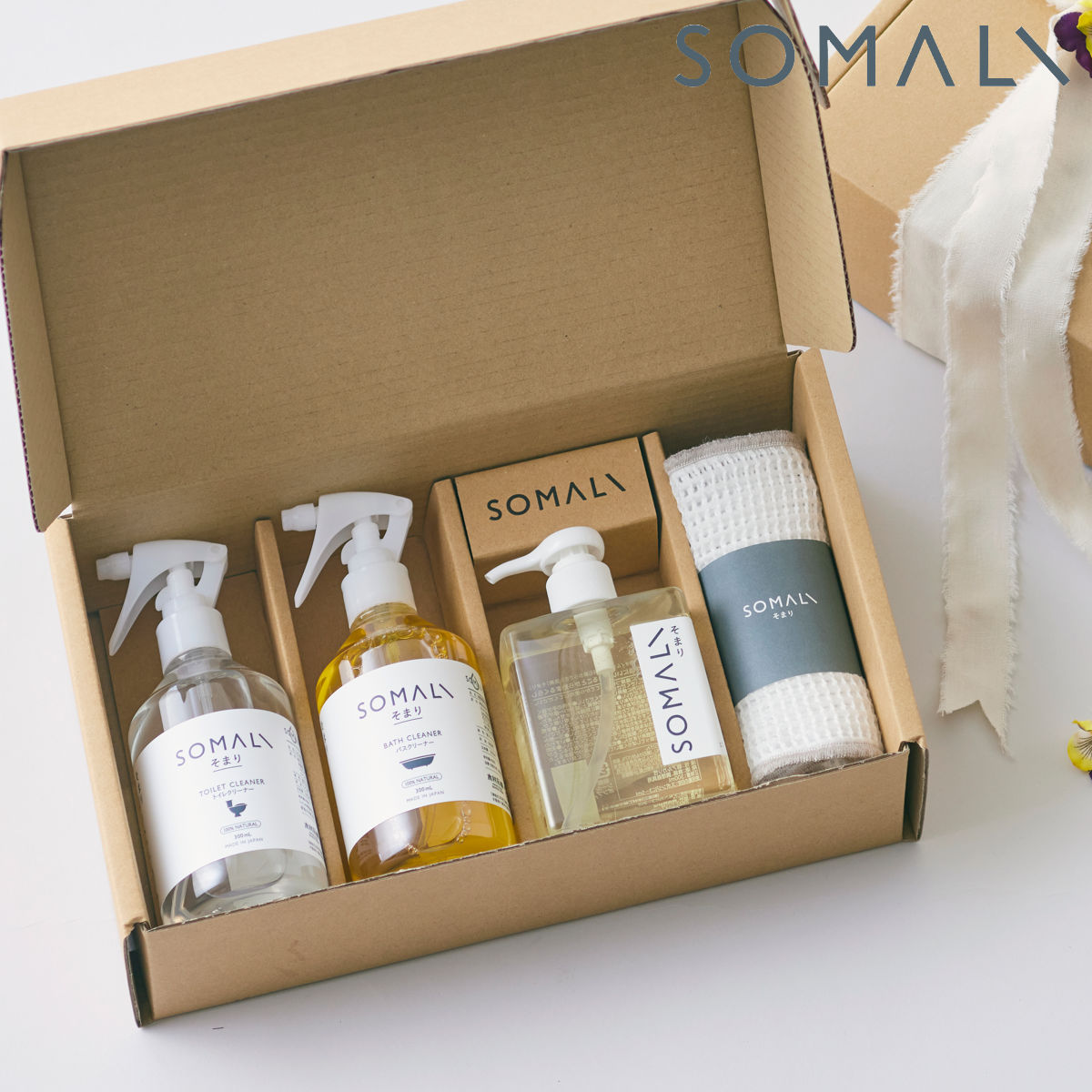 洗剤セット SOMALI そまり ギフトH 水回り 3点セット ( ギフトセット 台所用石けん トイレクリーナー バスクリーナー クロススポンジ 2枚 天然由来成分 )