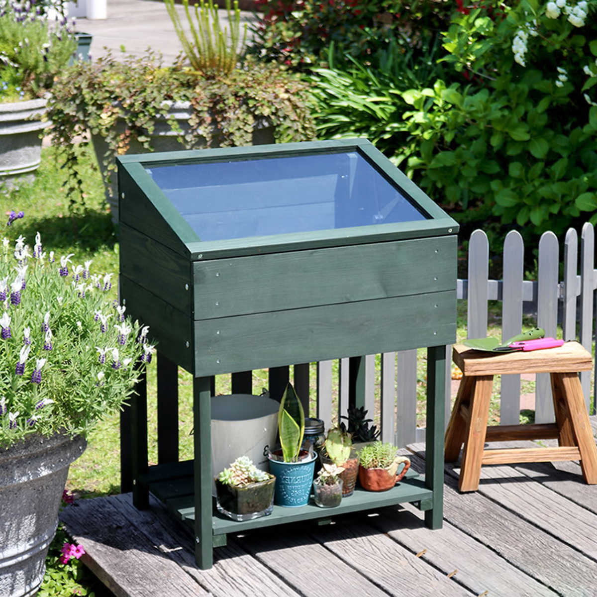 木製窓付グリーンハウス幅60 簡易温室 プランターラック ガーデン（743） グリーンハウス 木製窓付グリーンハウス 温室 OWN オウン