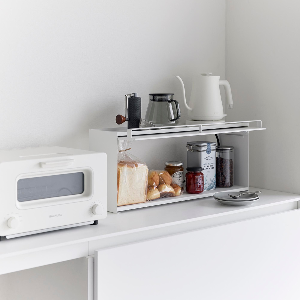 tower 山崎実業 前が開くキッチンカウンター上収納ラック タワー D15