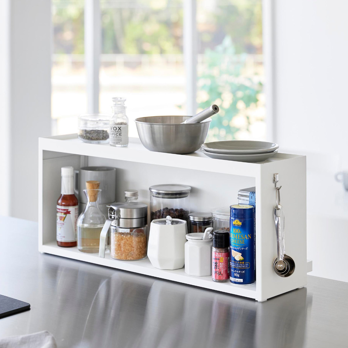 tower 山崎実業 前が開くキッチンカウンター上収納ラック タワー D15