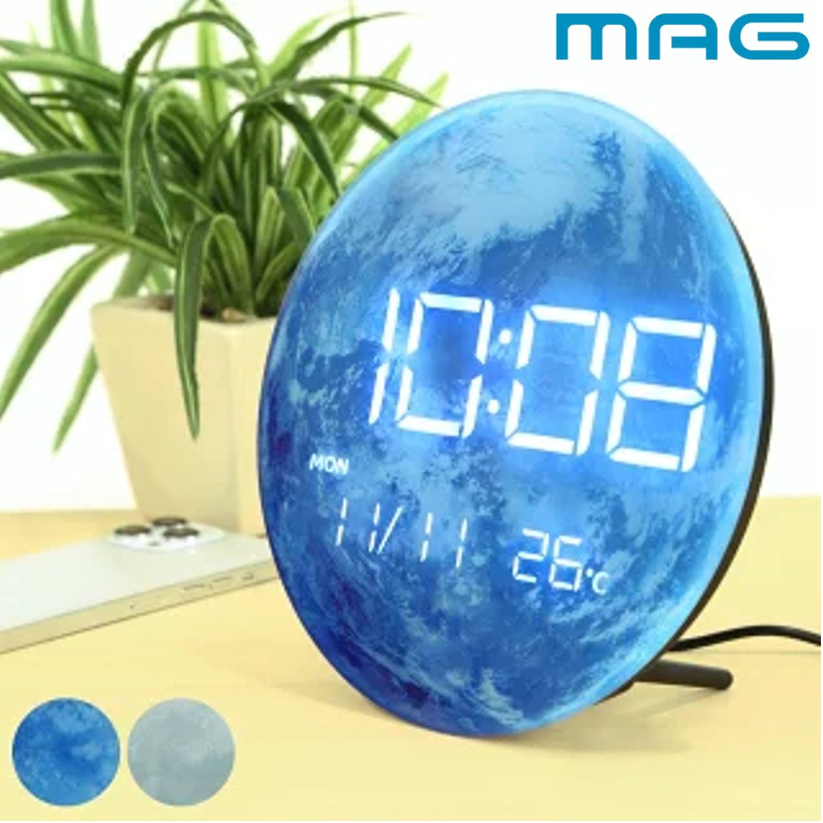 ノア精密 置き時計 デジタル LED カレンダー付き 温度計付き MAG