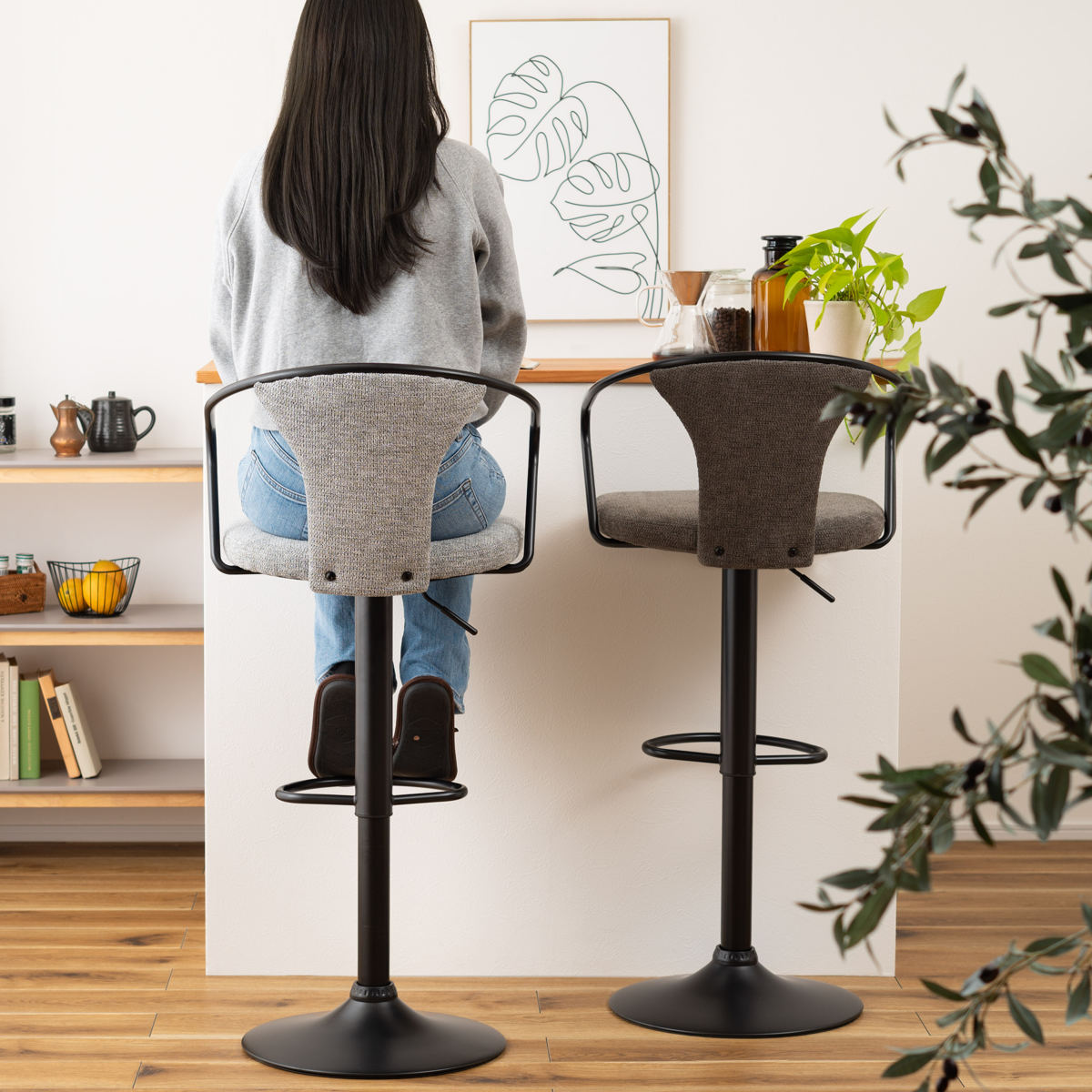 東谷 カウンターチェア 昇降式 座面高62〜83cm （ 背もたれ付き ハイ