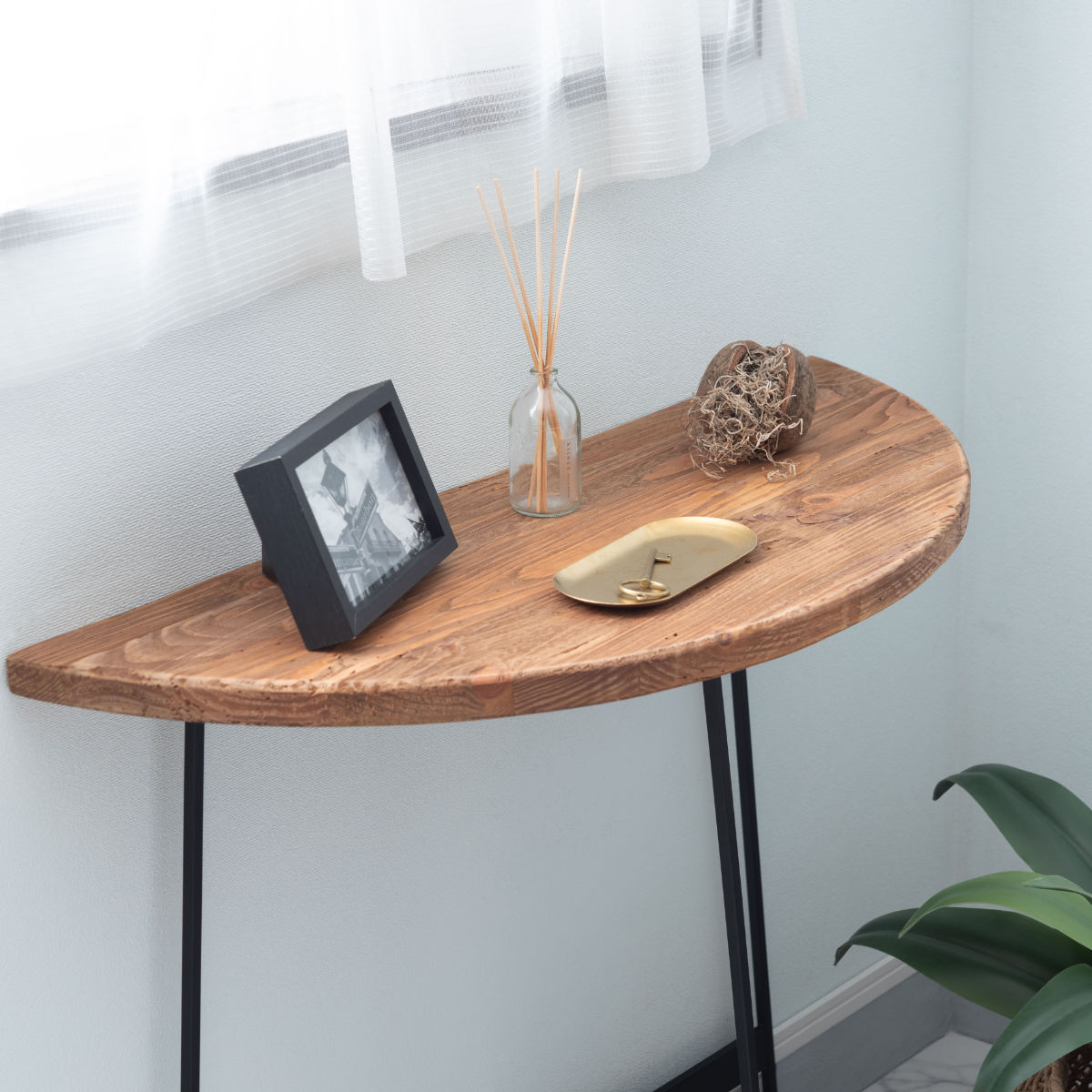 東谷 コンソールテーブル 半円型 高さ72cm 古材 （ 天然木 パイン材