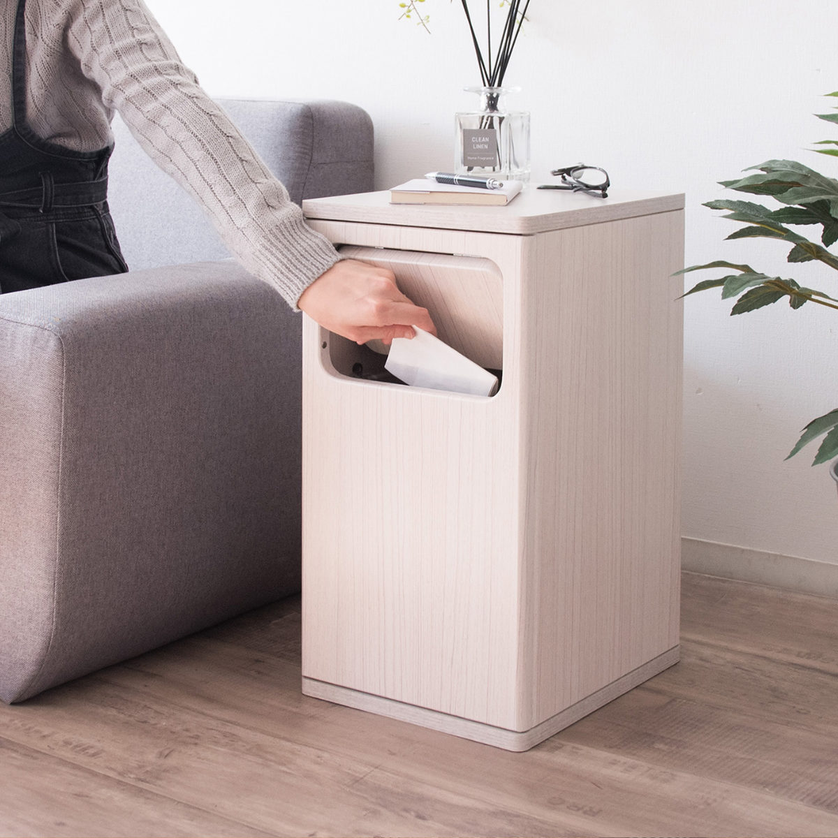 ゴミ箱 20L ウッドプッシュダストボックス Empro （ ごみ箱 エンプロー ダストボックス ごみばこ シンプル プッシュ式 天板 サイドテーブル 分別 ）_17