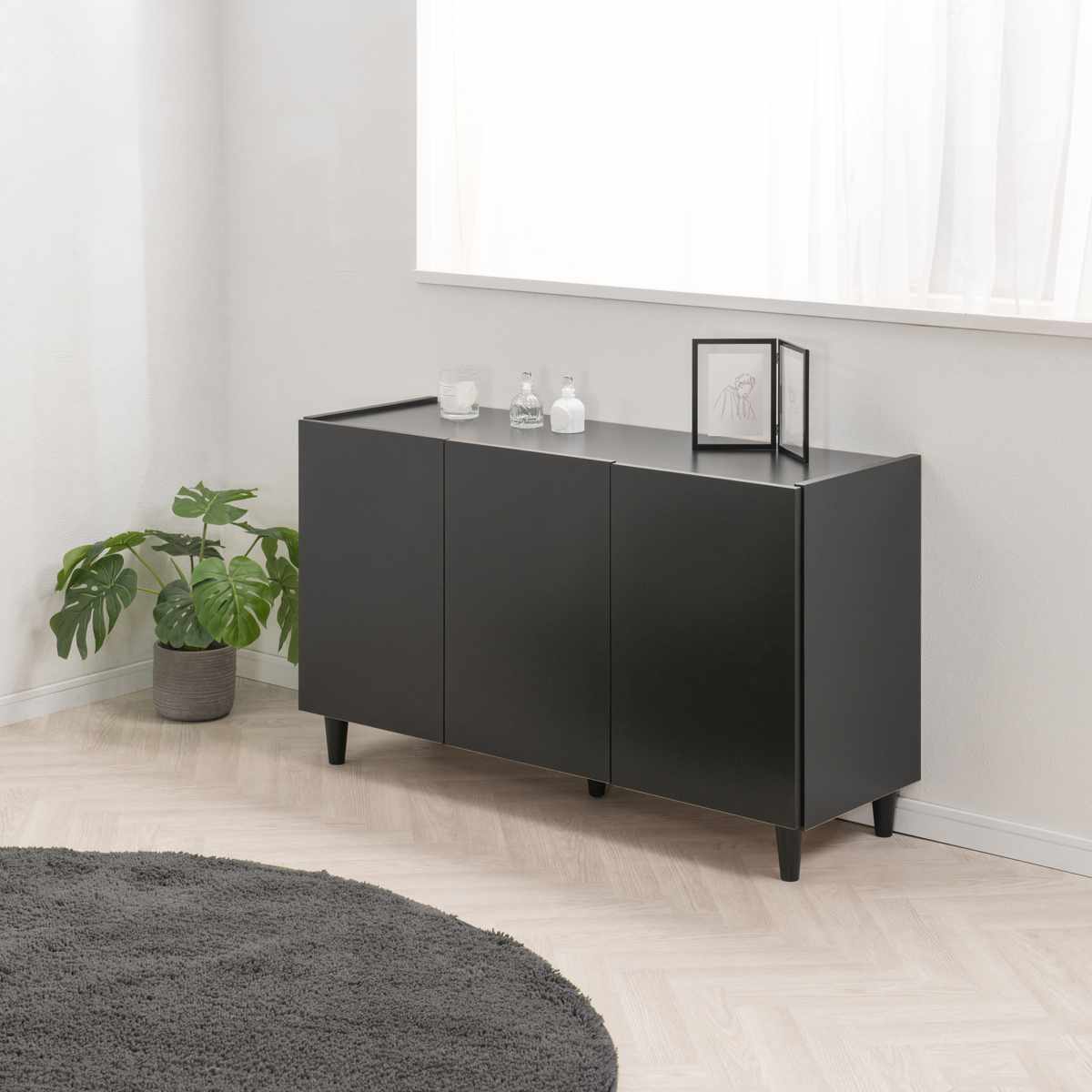キャビネット 幅118cm モノトーン 日本製 完成品 （ Shadow 棚 ラック