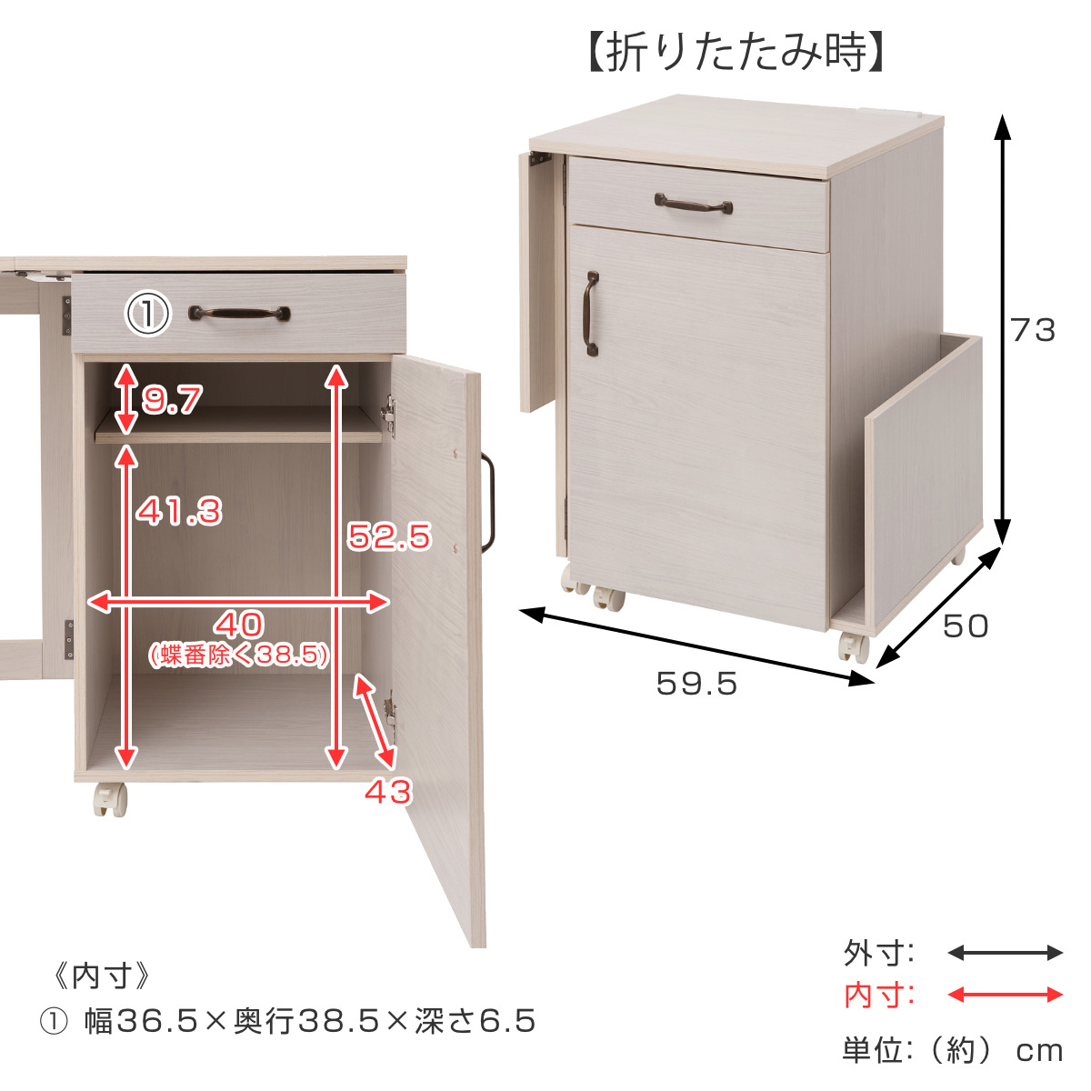 ミシン台 幅97cm 折りたたみテーブル 2口...の詳細画像5