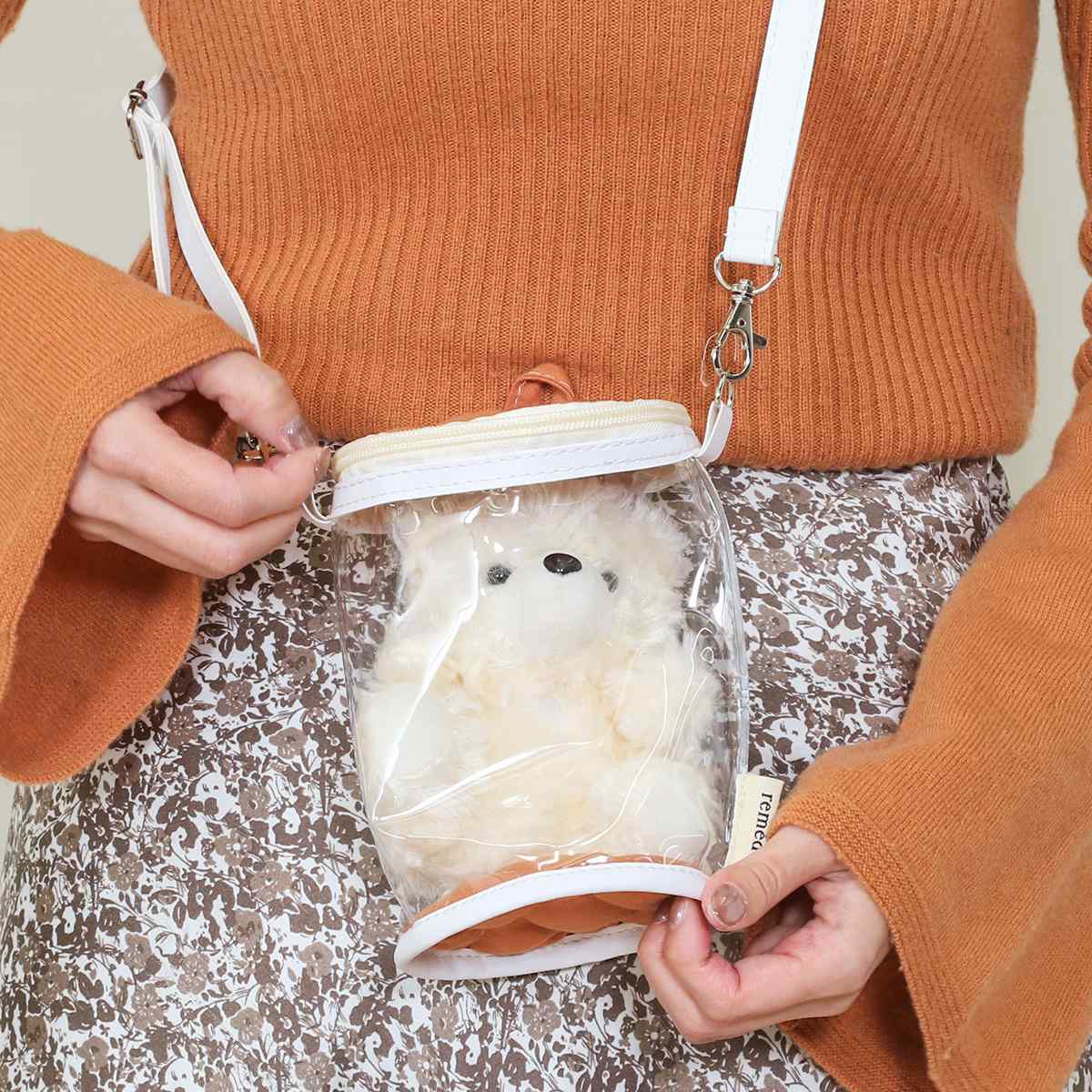 推し活 バッグ ぬいぐるみ クリアバッグ ぬいぐるみポーチ ( ぬいポーチ レッド オレンジ イエロー ピンク グリーン ブルー パープル アイボリー グレー ) 関連画像4