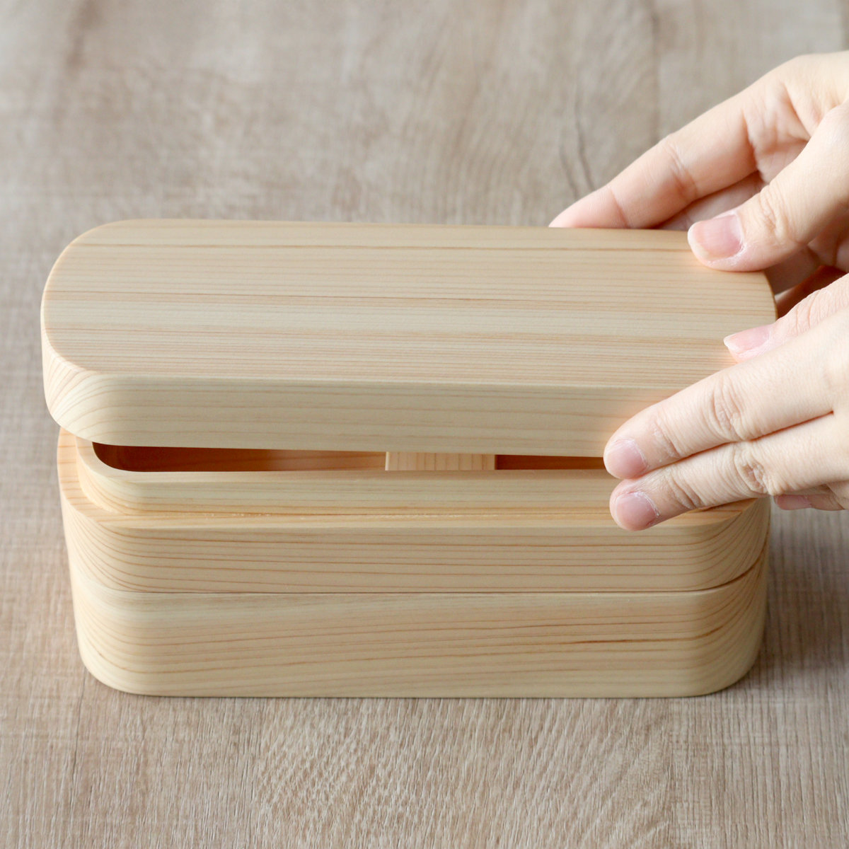 くり抜き弁当箱 2段 900ml 紀州桧弁当箱 type 42 ナチュラル （ 弁当 食洗機対応 天然木 紀州桧 二段 おしゃれ 仕切り付き 日本製 ）_12