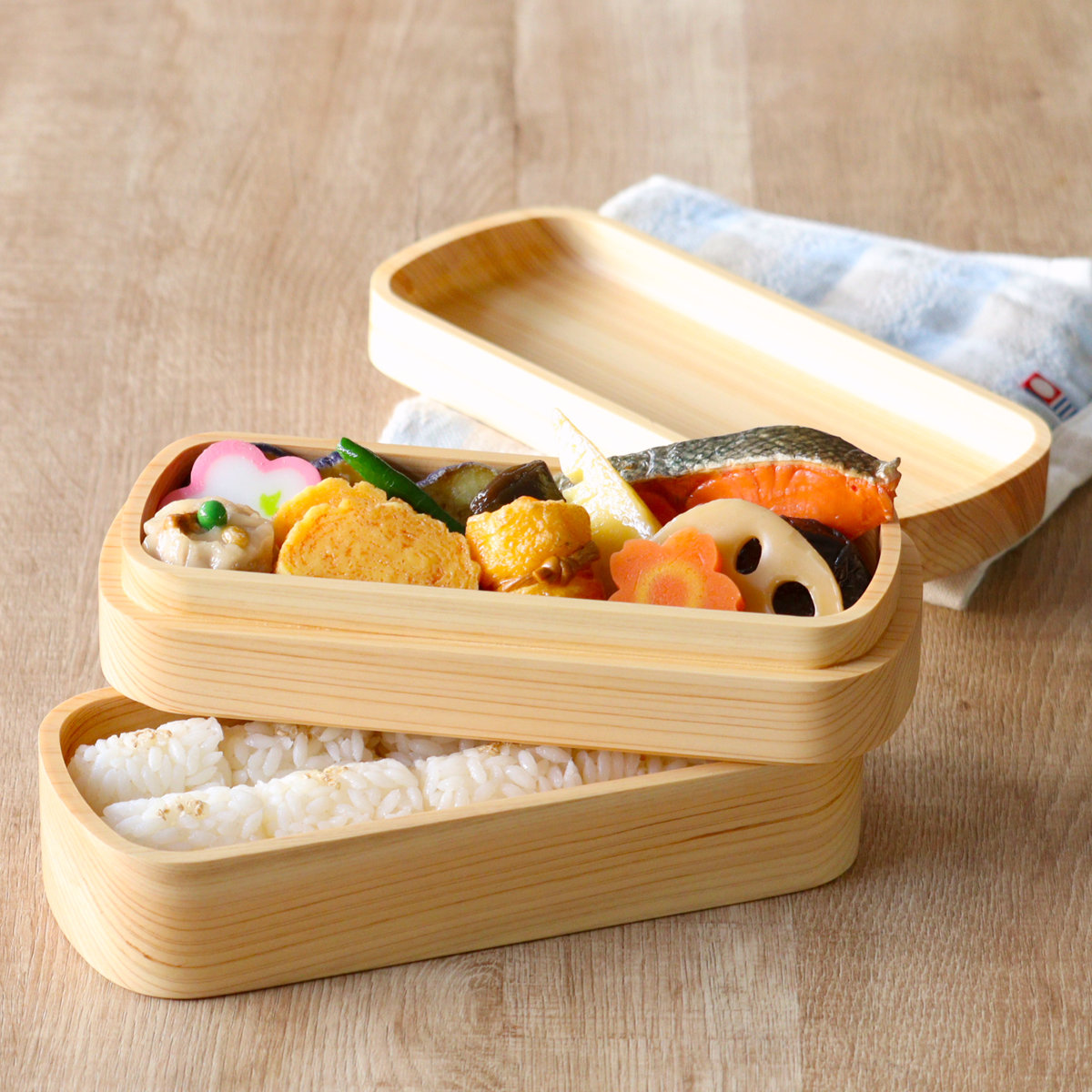 くり抜き弁当箱 2段 900ml 紀州桧弁当箱 type 42 ナチュラル （ 弁当 食洗機対応 天然木 紀州桧 二段 おしゃれ 仕切り付き 日本製 ）_14