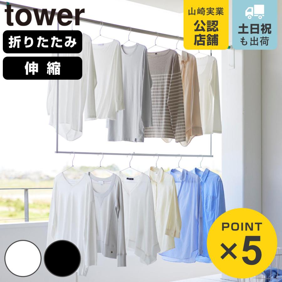 山崎実業 tower 折り畳み伸縮物干し2段ハンガー タワー