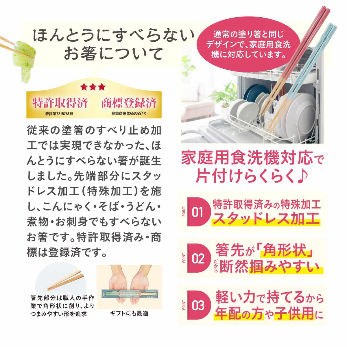 ほんとうにすべらないお箸 21cm 23cm ...の詳細画像5