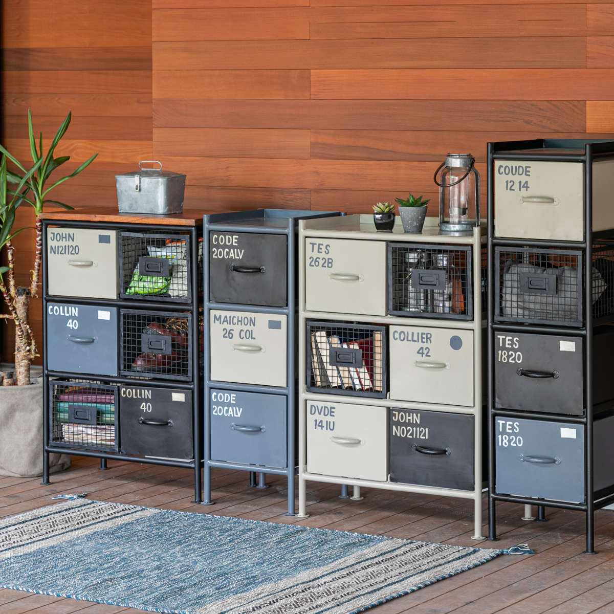 スチールチェスト 横型 幅111cm 引出し12杯 インダストリアル 完成品