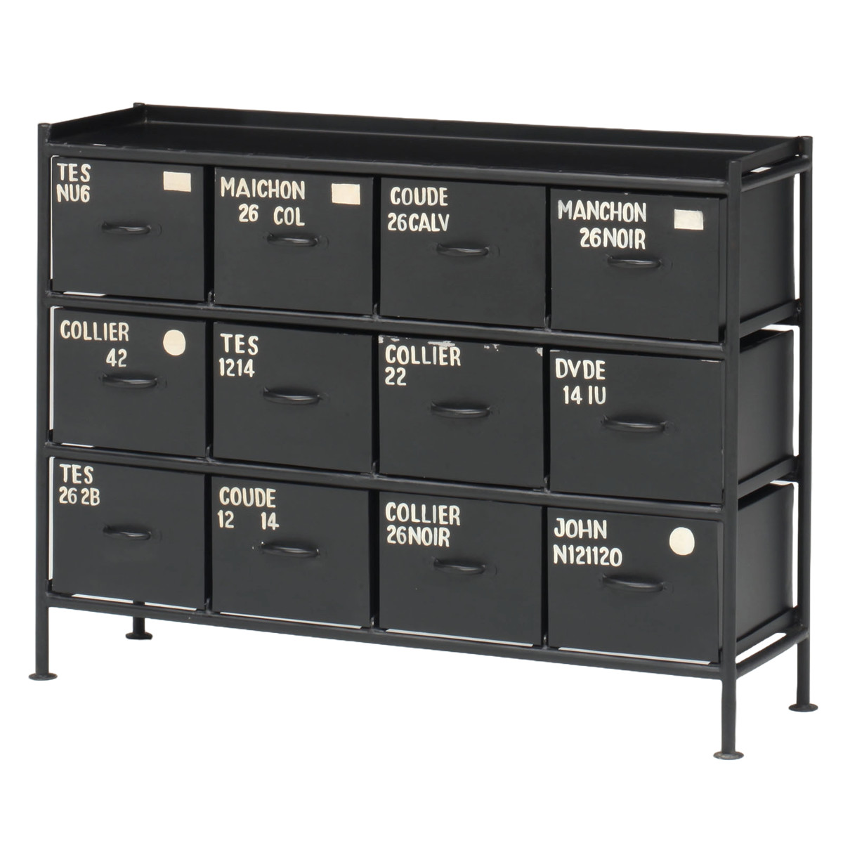 スチールチェスト 横型 幅111cm 引出し12杯 インダストリアル 完成品