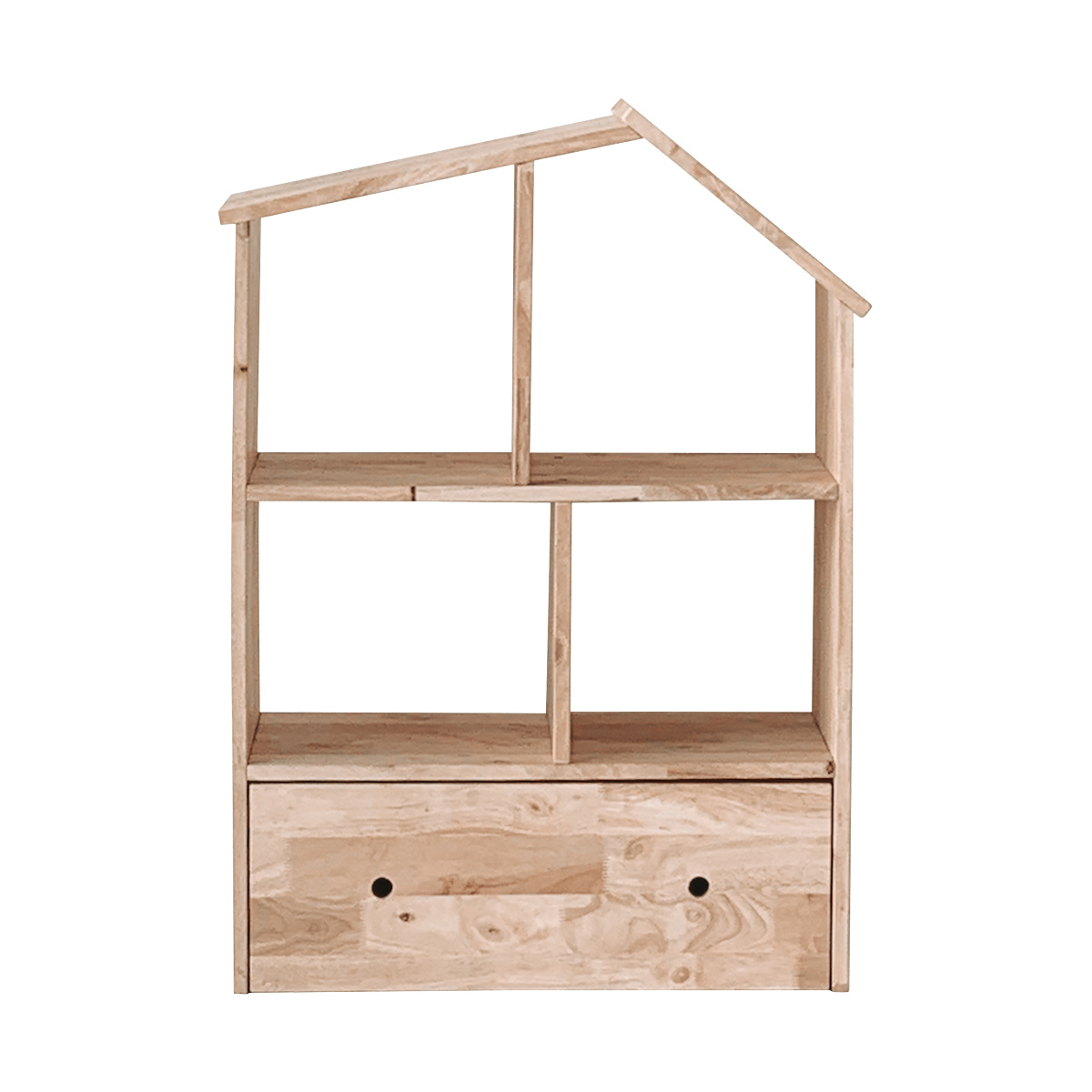 ハウスシェルフ 幅73.6cm 引出し付き ラバーウッド 無垢材 （ シェルフ